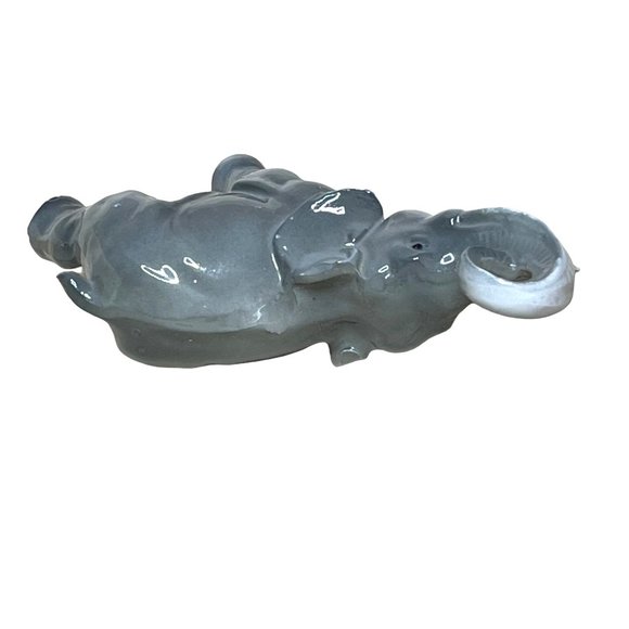 Vintage Germany Porcelain Gray Elephant Figurine Trunk Up - Picture 5 of 7